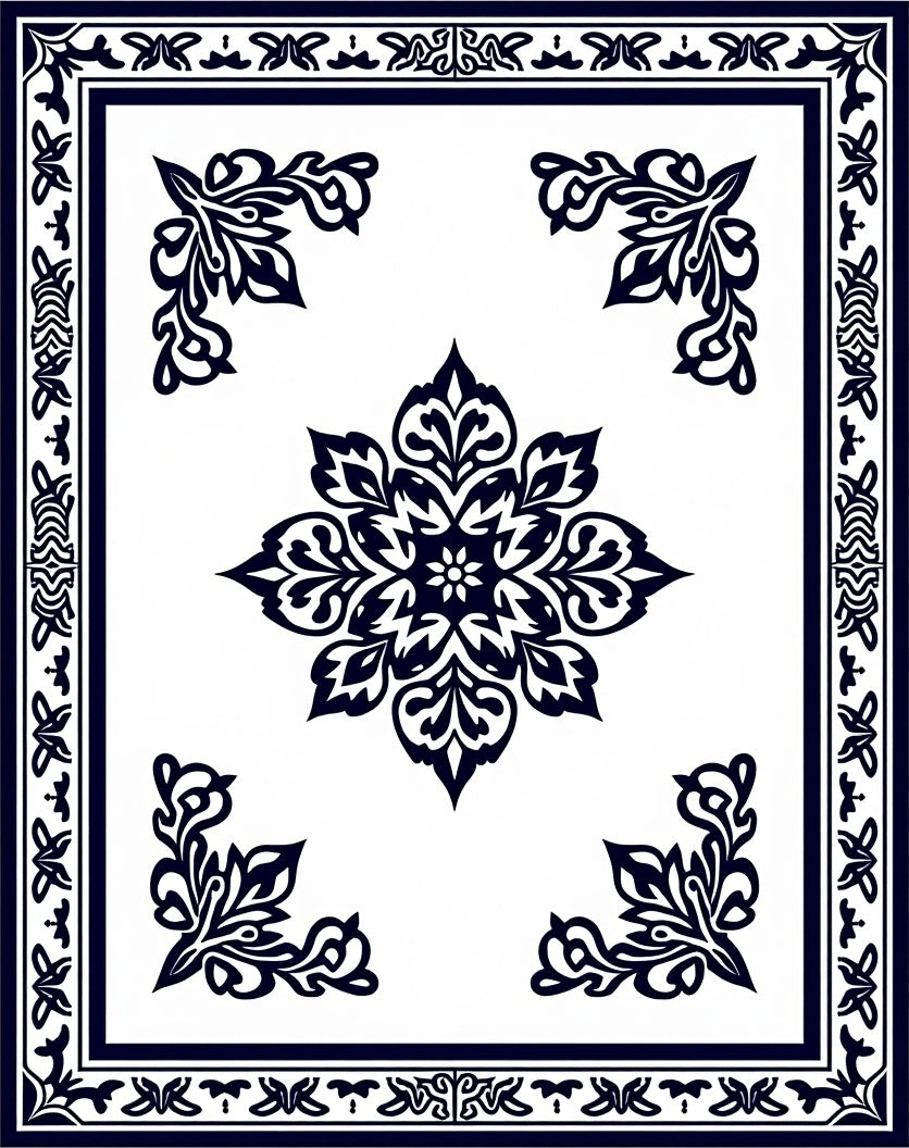 Elegant Floral Medallion Border Rug