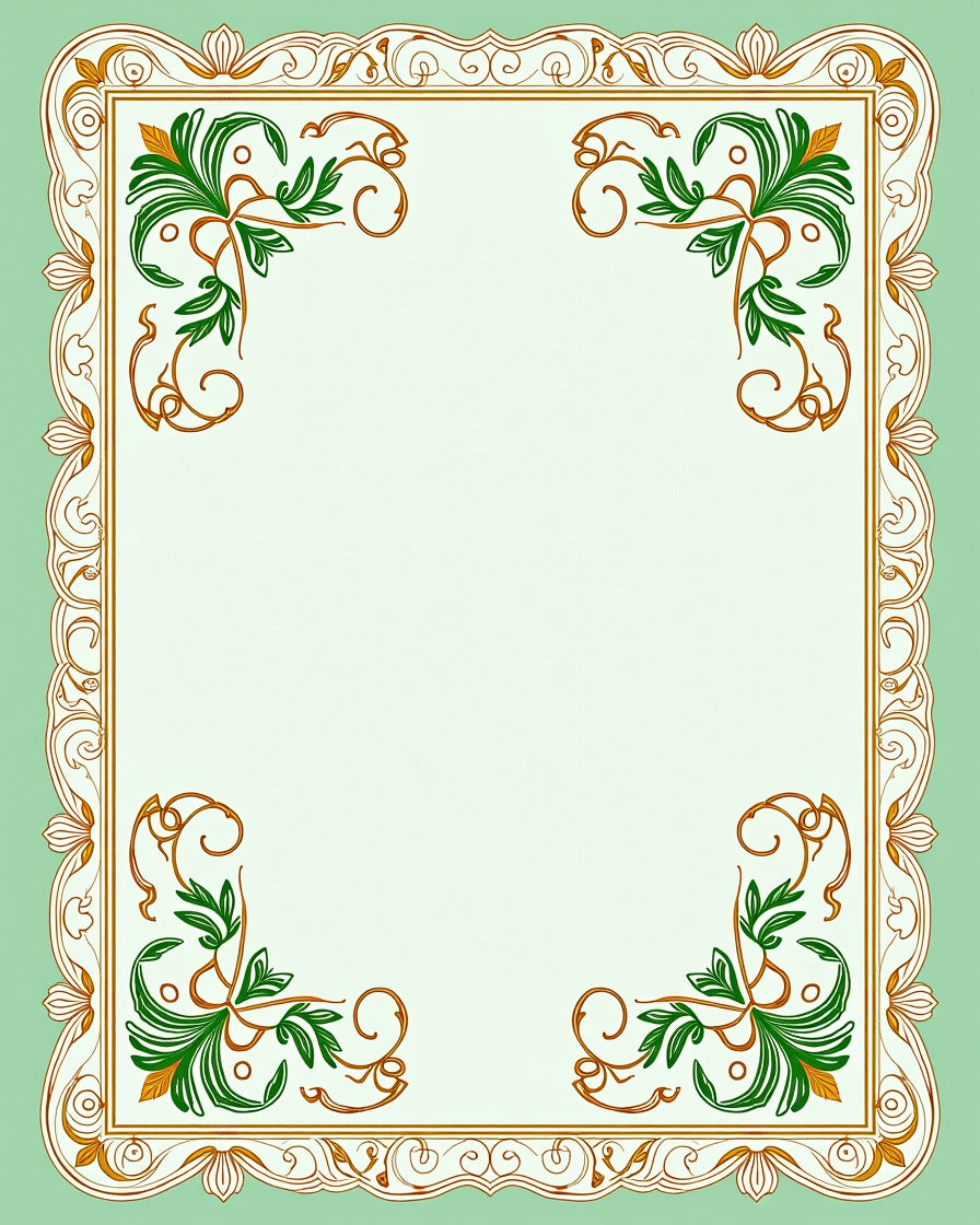 Elegant Green and Gold Floral Frame Rug