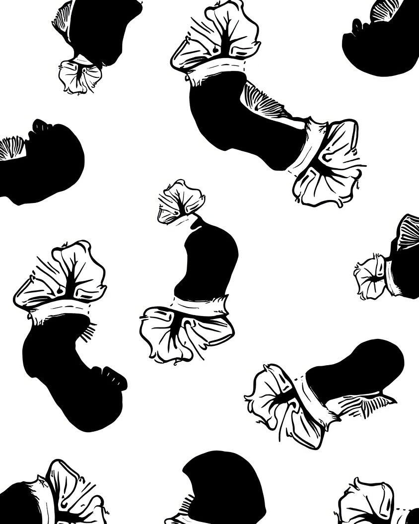 Bold Black White Floral Pattern Rug