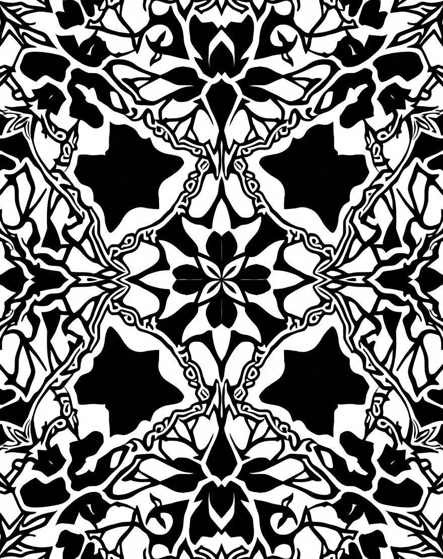 Bold Black White Abstract Floral Pattern Rug