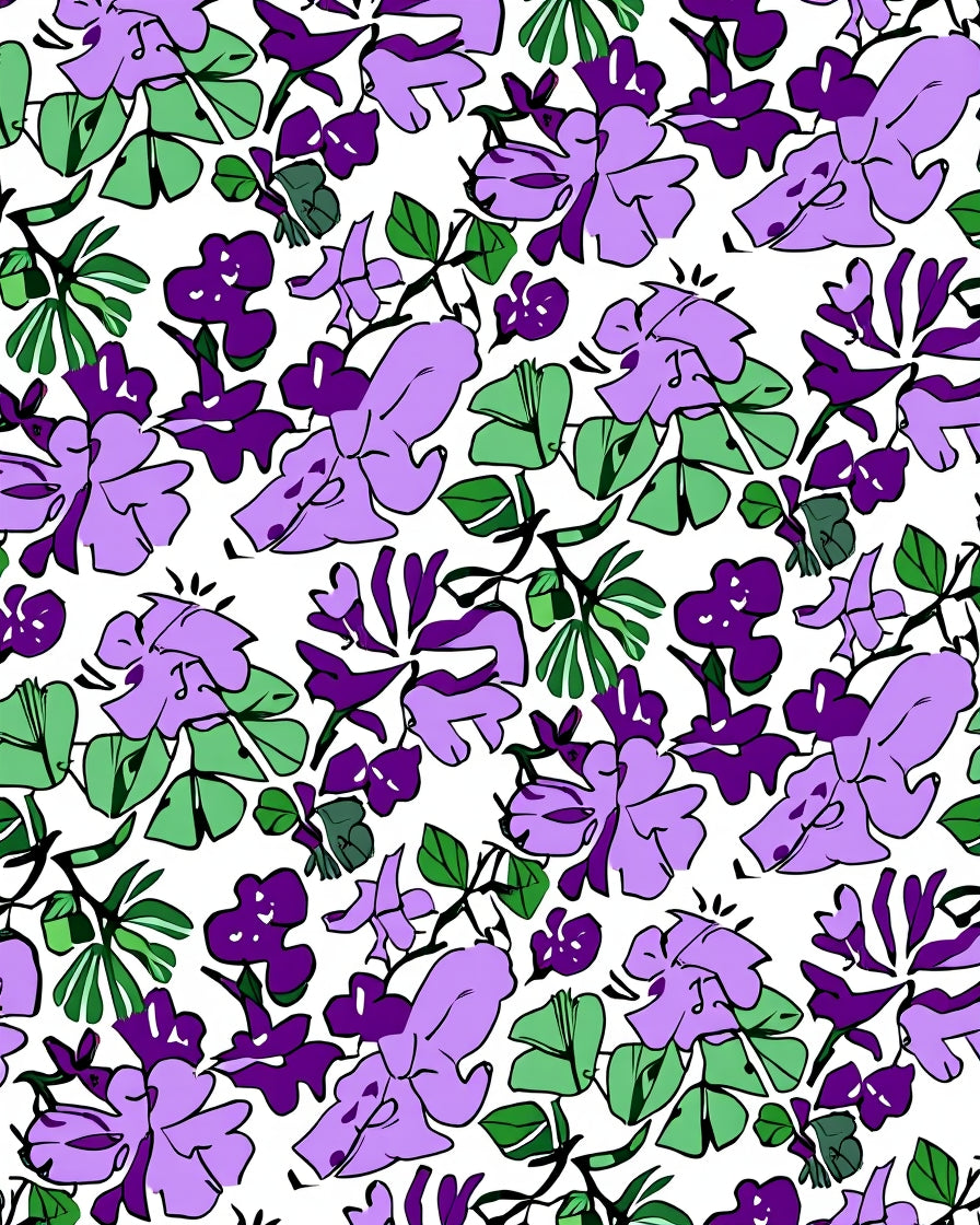 Vibrant Lilac Floral Tropical Pattern Rug