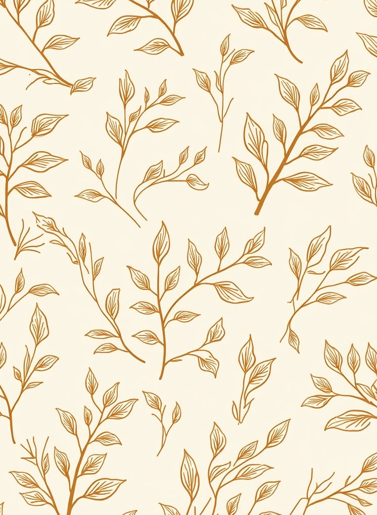 Golden Branches With Outline Leaves Rug
