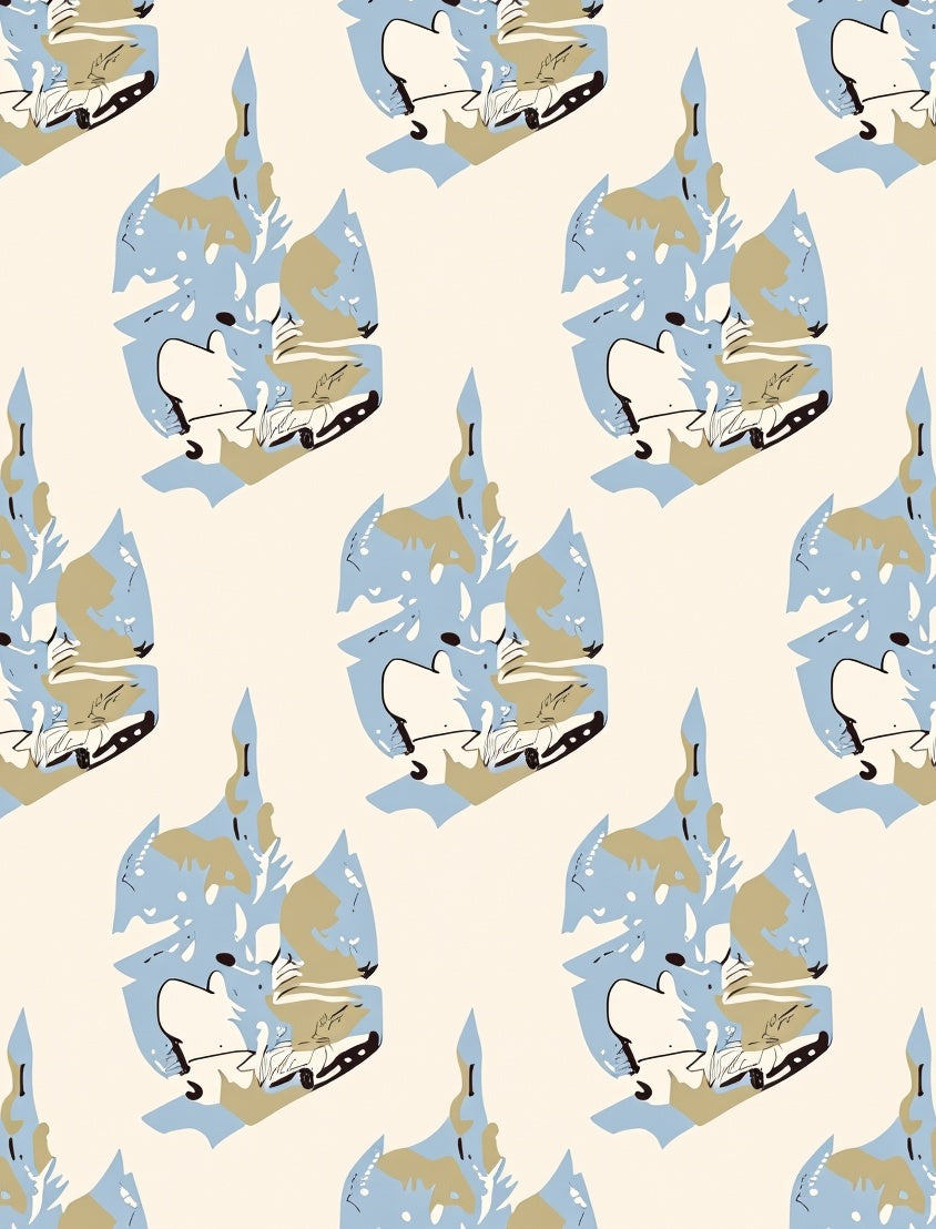 Abstract Blue Tan Sketchy Pattern Rug