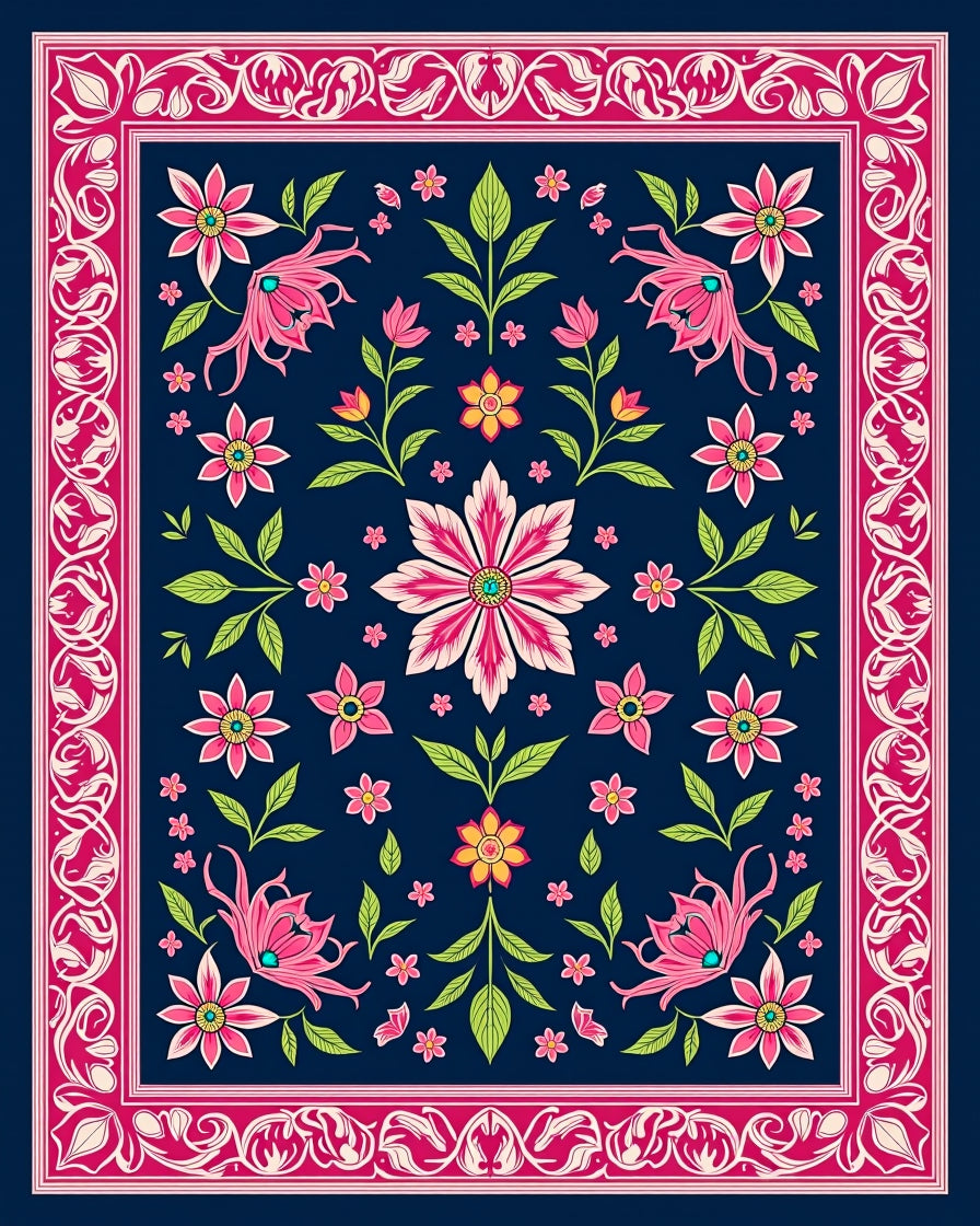 Elegant Floral Design with Border Rug