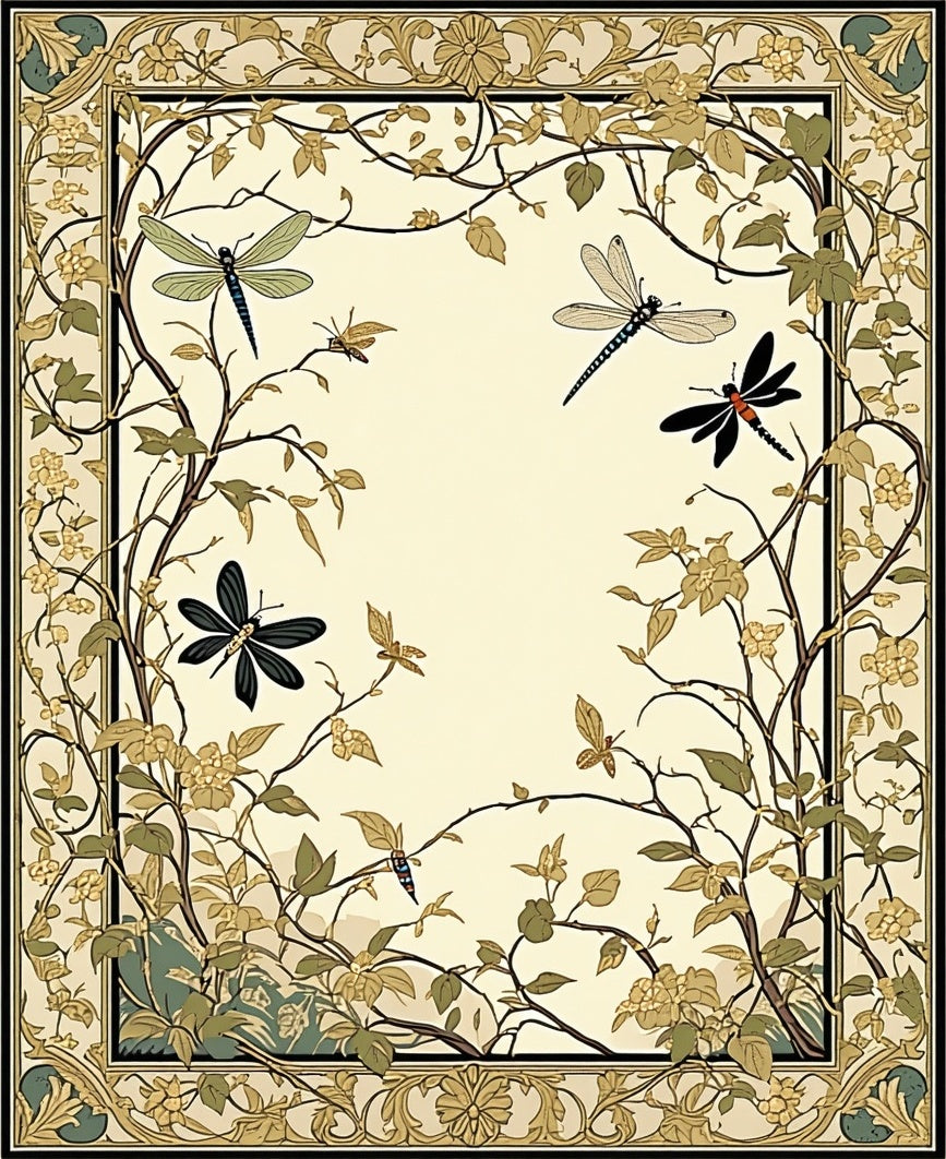Nature Dragonfly Floral Vines Rug