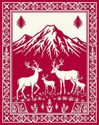 Crimson Deer Family Mountain Scene Rug