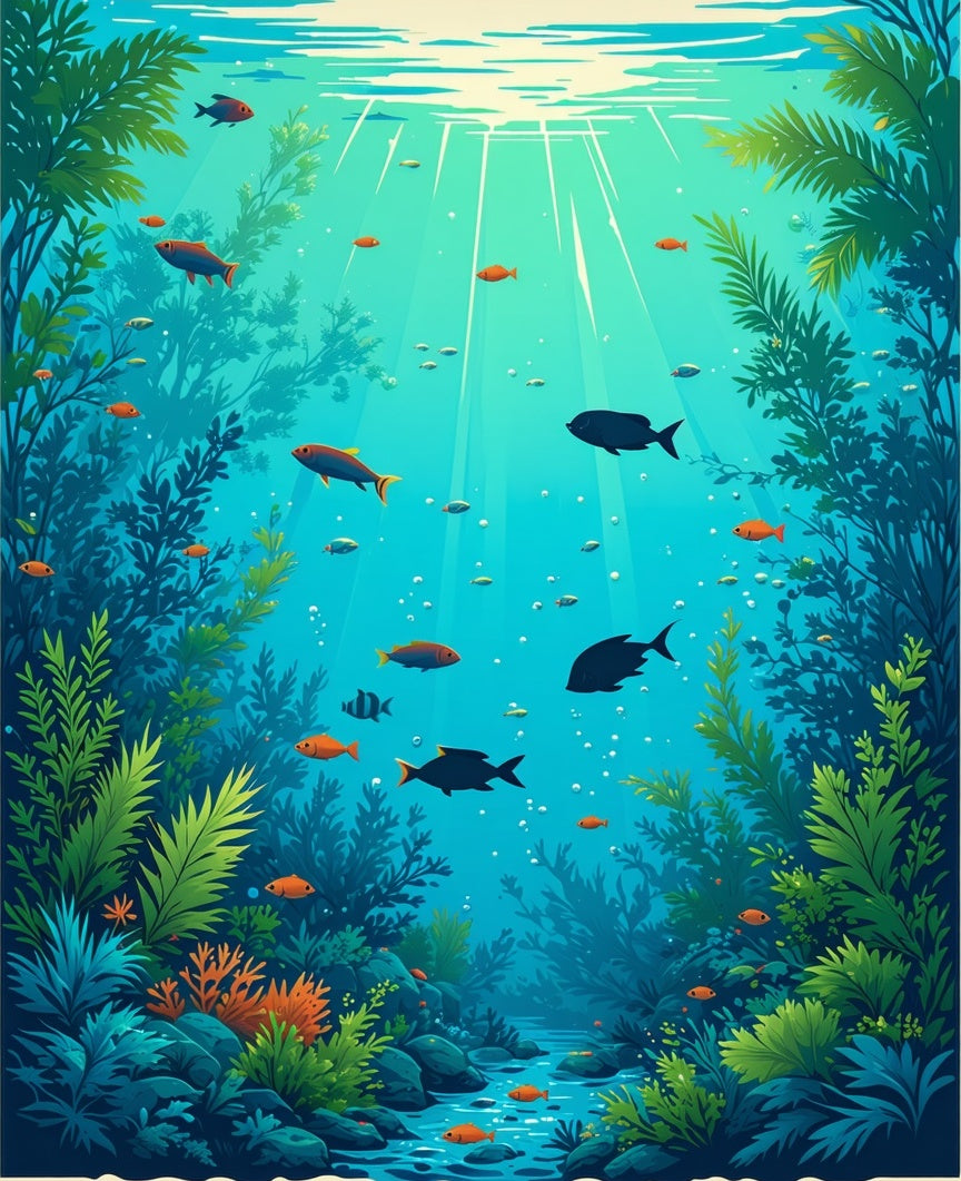 Underwater Scene Aquatic Life Design Rug