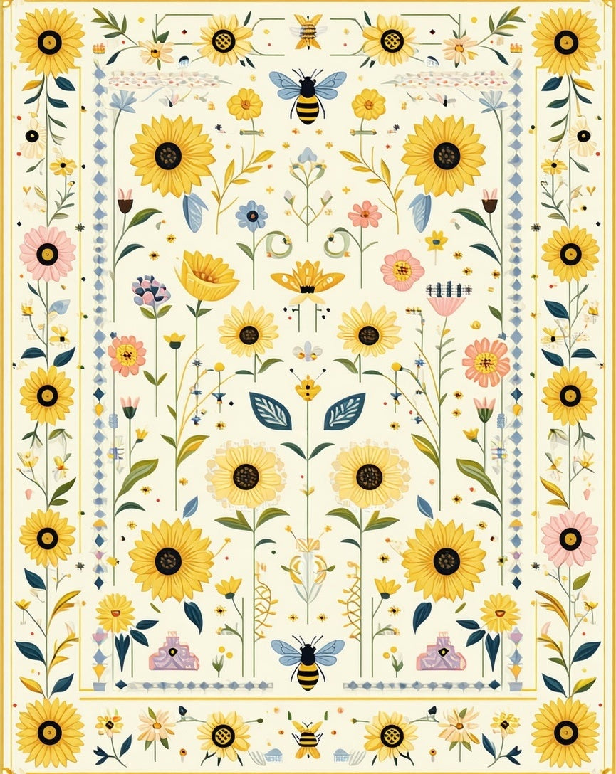 Sunflower Bumblebee Garden Whimsical Rug