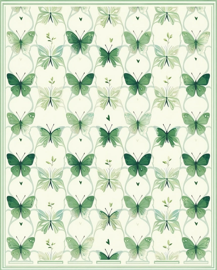Green Butterfly Vine Pattern Rug