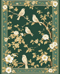Emerald Bird Floral Garden Pattern Rug