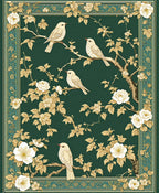 Emerald Bird Floral Garden Pattern Rug