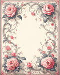 Elegant Pink Roses Floral Swirls Rug