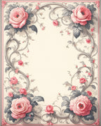 Elegant Pink Roses Floral Swirls Rug