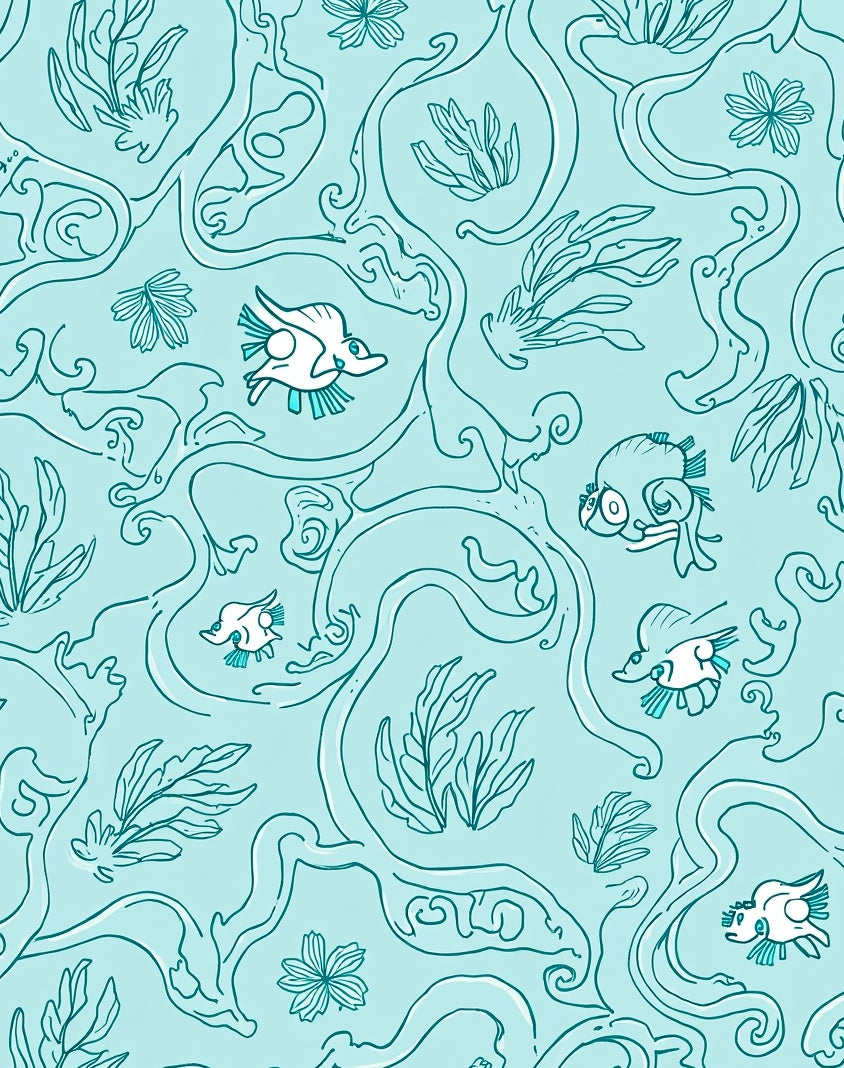 Whimsical Aquatic Life Flora Pattern Rug