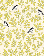 Whimsical Black Bird Yellow Leaf Pattern Rug