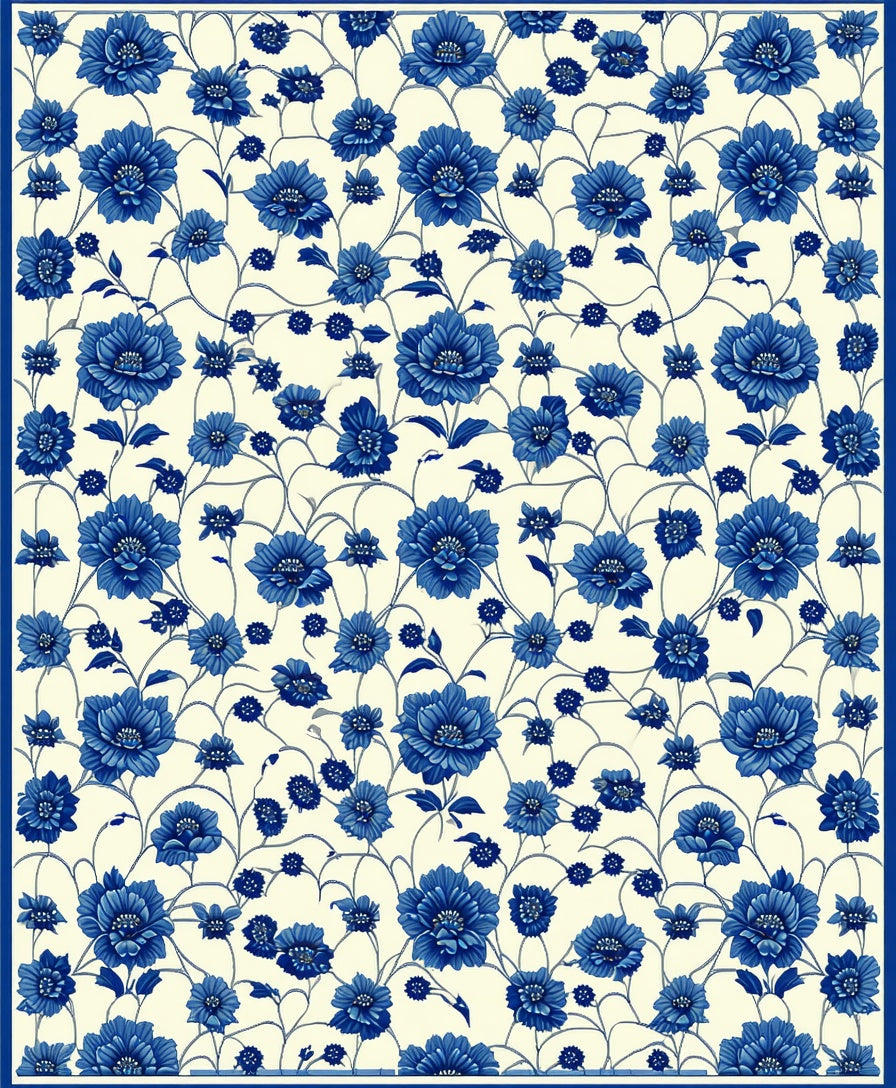 Blue Floral Vine Pattern Rug