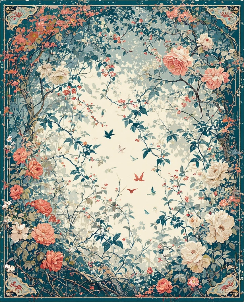 Whimsical Floral Vines And Birds Rug