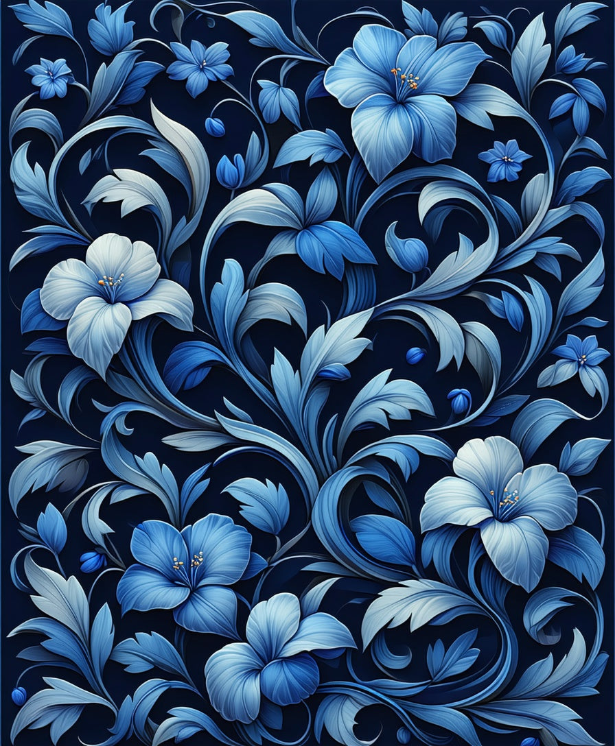 Midnight Blue Floral Swirls Rug