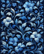 Midnight Blue Floral Swirls Rug