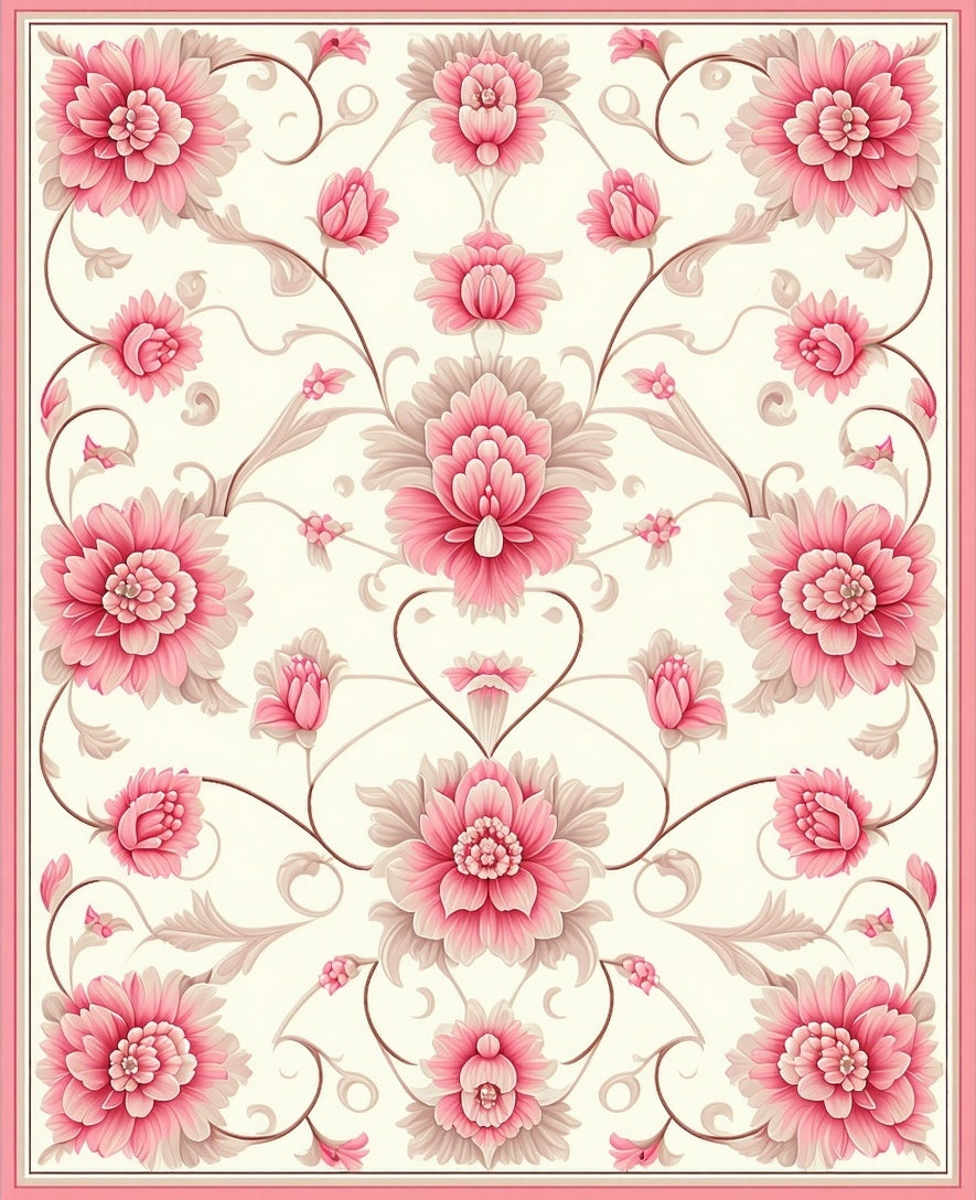 Elegant Pink Floral Vine Design Rug