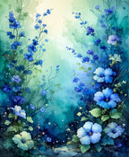 Lush Blue Floral Watercolor Style Rug