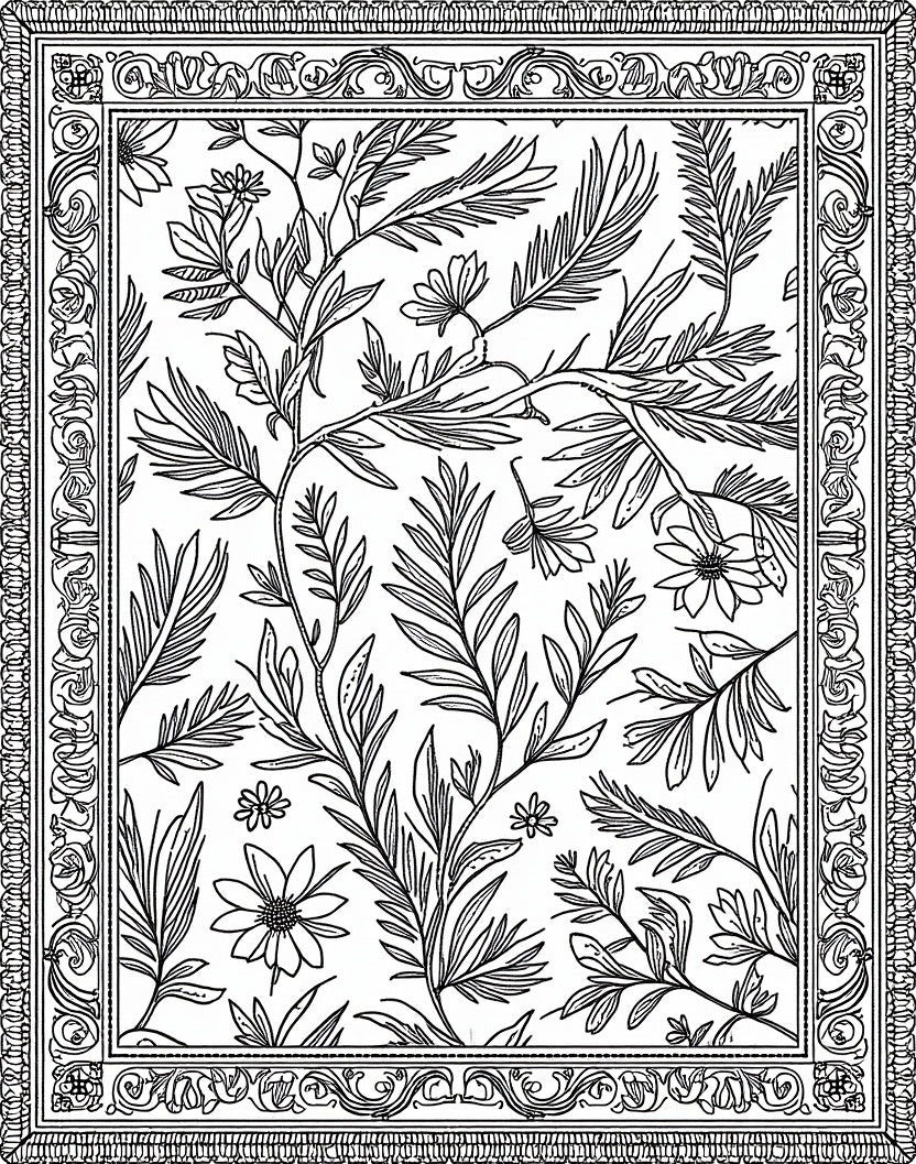 Botanical Flora Outline Vintage Pattern Rug