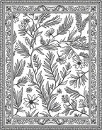 Botanical Flora Outline Vintage Pattern Rug