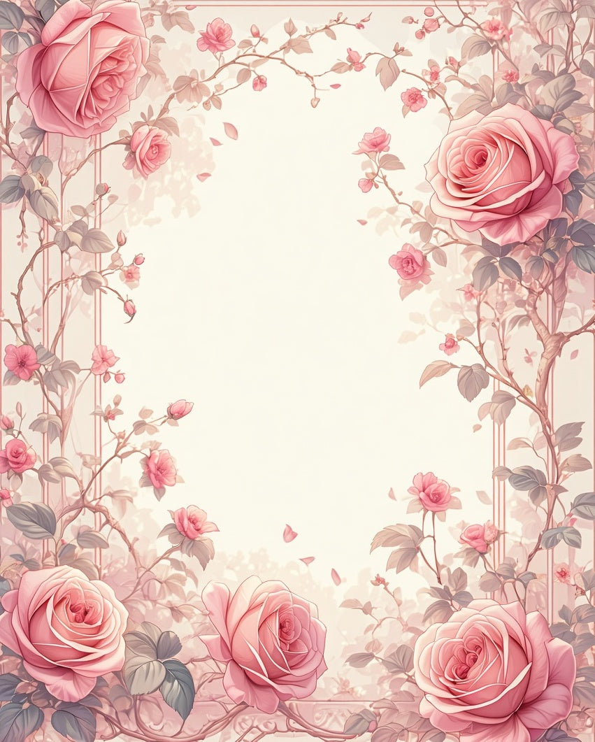 Elegant Blush Rose Vine Pattern Rug