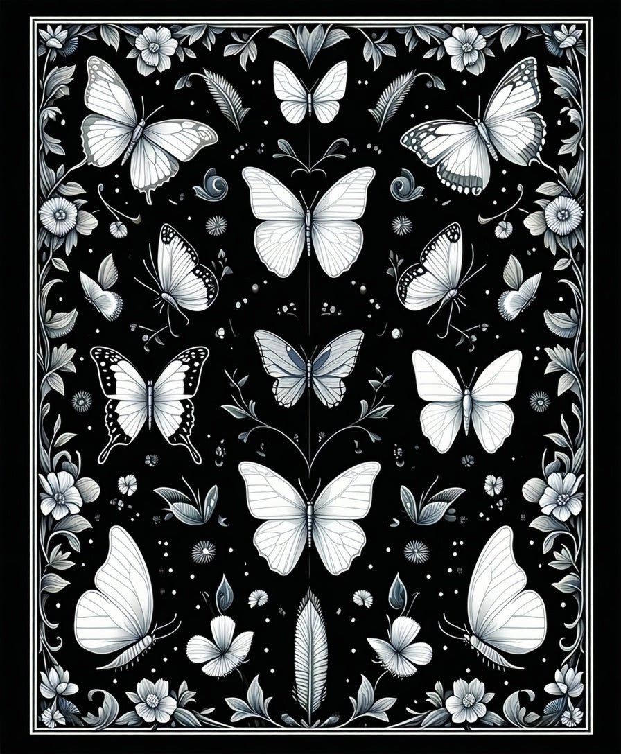 Monochromatic Butterfly Floral Design Rug