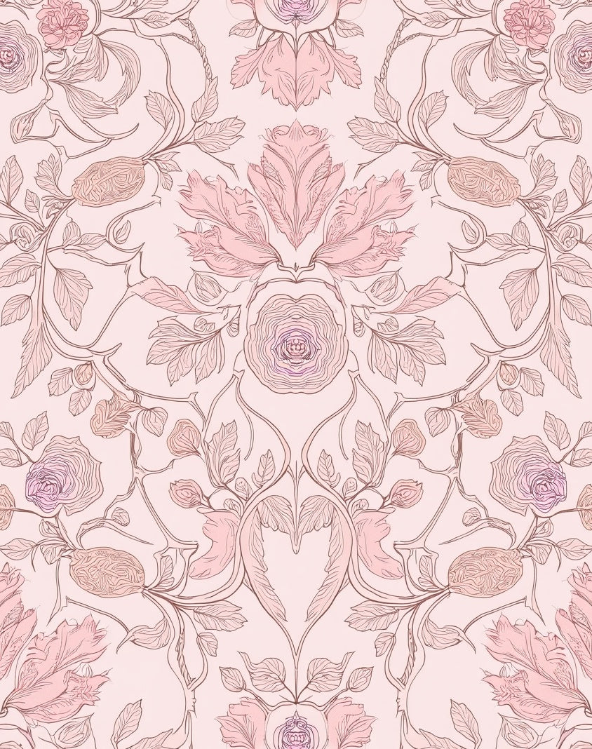 Delicate Blush Floral Art Nouveau Rug