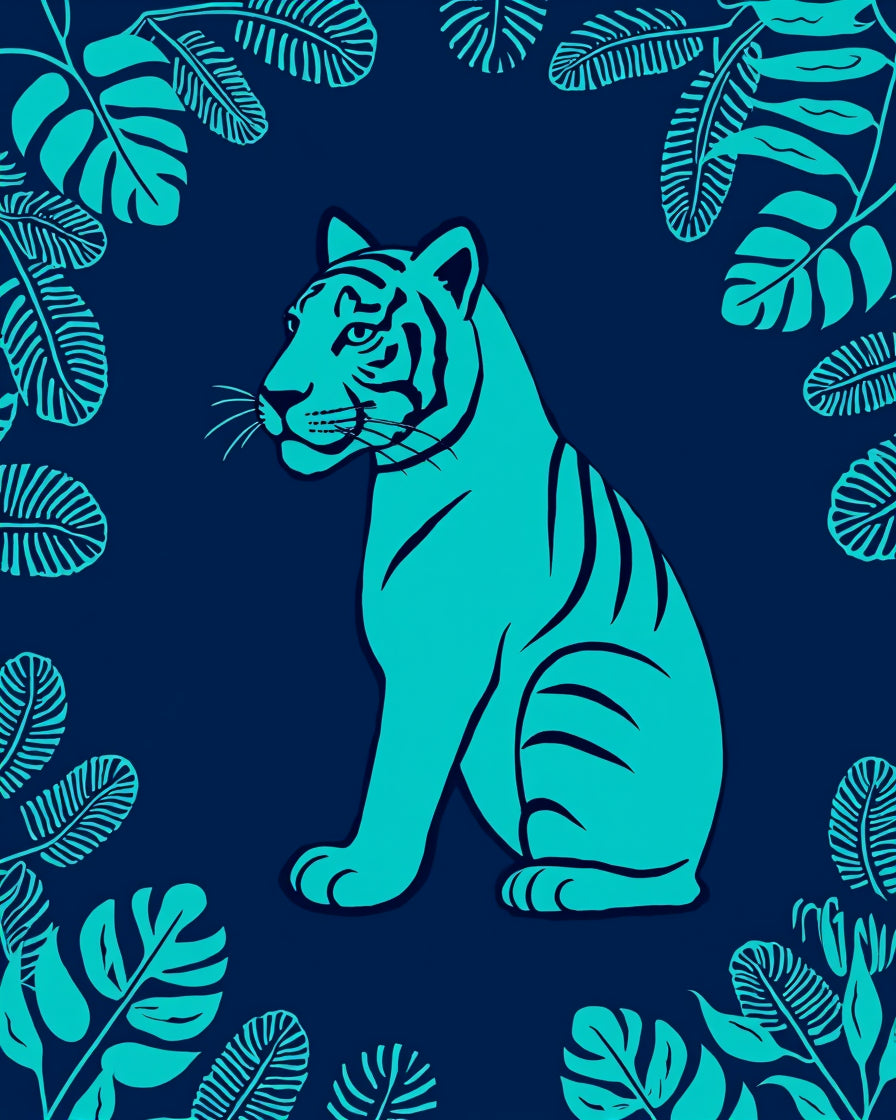 Aqua Tiger Tropical Jungle Print Rug