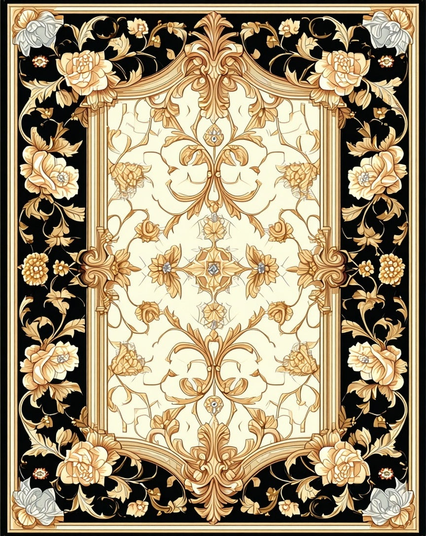 Elegant Floral Scrollwork Cream Rug