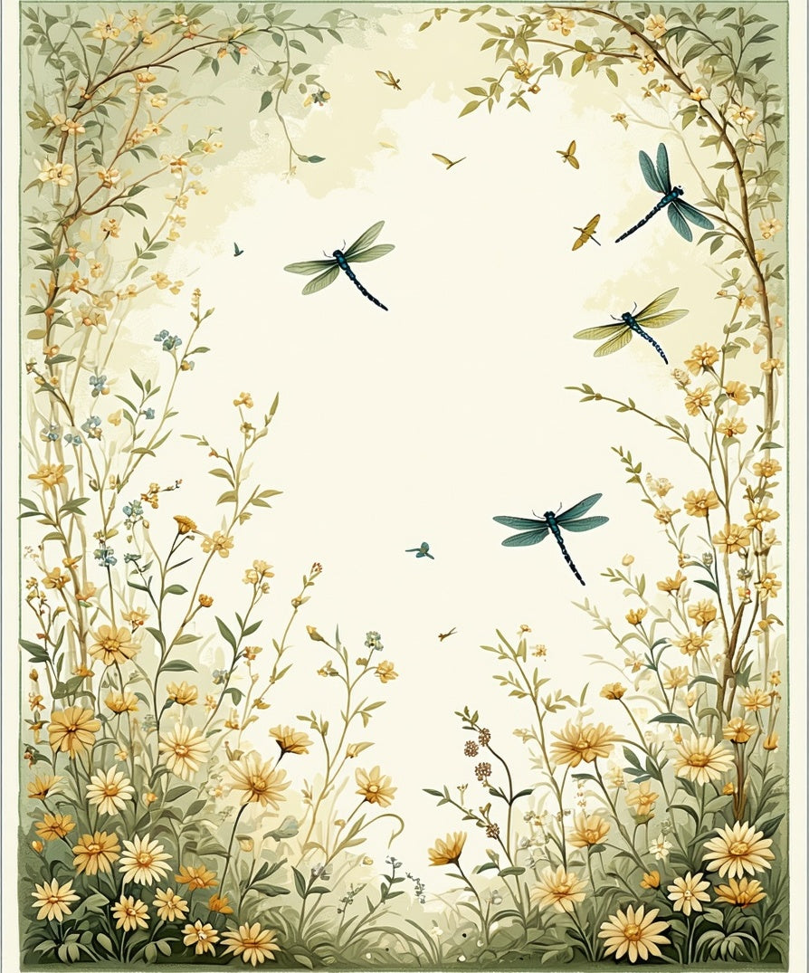 Whimsical Dragonfly Floral Garden Scene Rug
