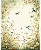 Whimsical Dragonfly Floral Garden Scene Rug
