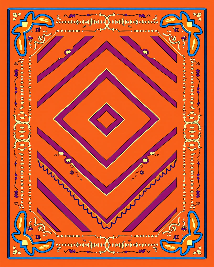 Bold Geometric Diamond Border Design Rug