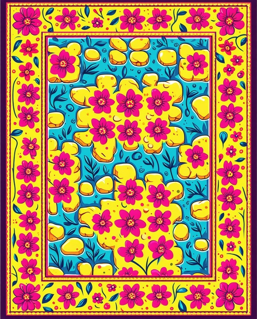 Vibrant Floral And Stone Pattern Rug