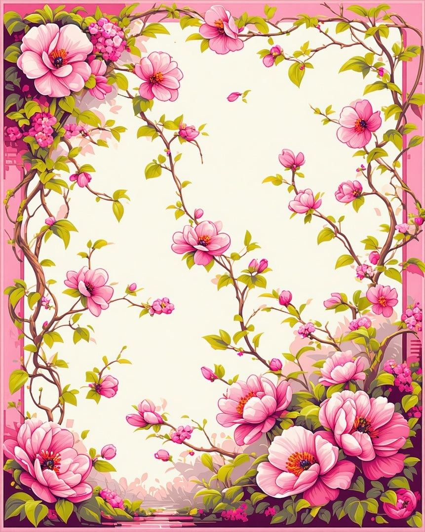 Vibrant Pink Flower Vine Border Rug