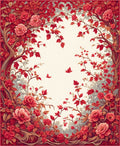 Red Floral Tree Branches Pattern Rug