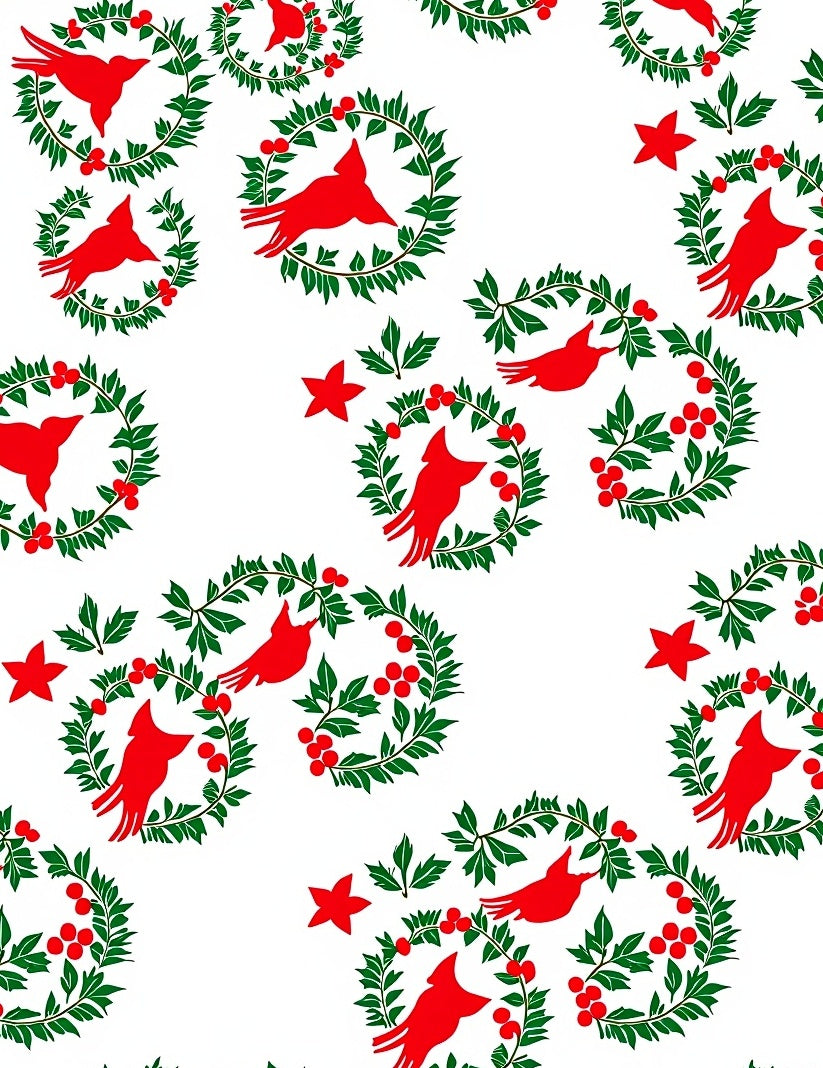 Red Cardinal Wreath Green Berry Garland Rug