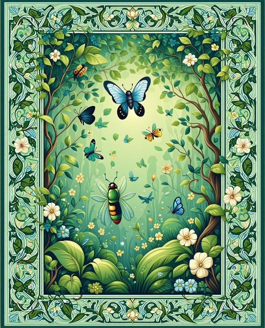 Whimsical Woodland Insect Flora Art Rug