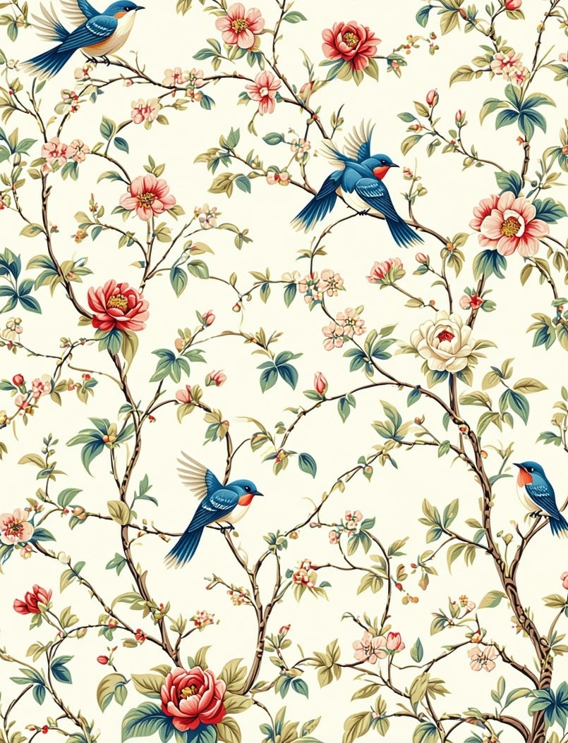Vintage Bird Blossom Pattern Rug