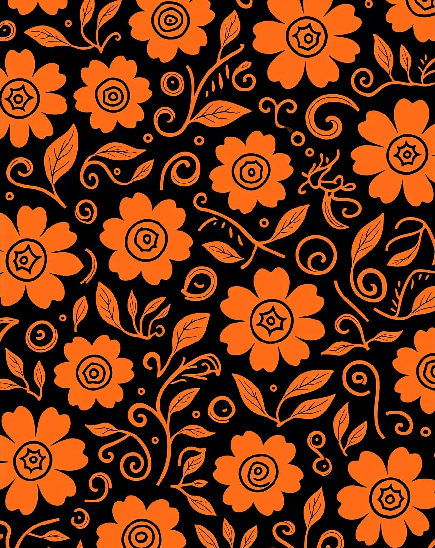 Orange Floral Swirl Silhouette Rug