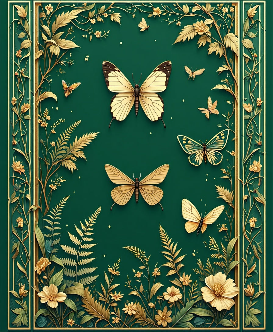 Emerald Green Golden Butterfly Garden Rug