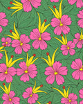 Pink Yellow Floral Patterned Tropical Rug