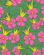 Pink Yellow Floral Patterned Tropical Rug