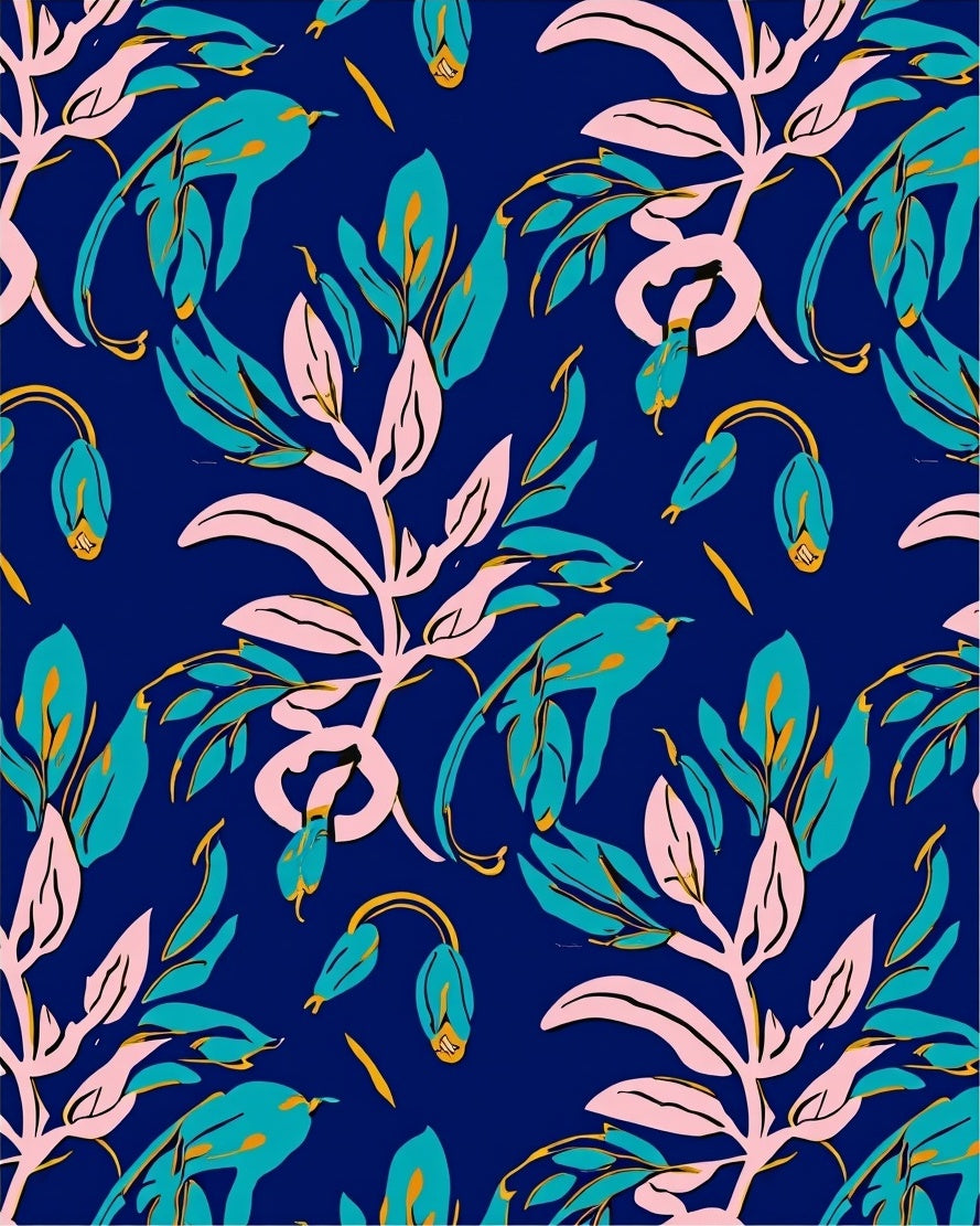 Bold Botanical Leaf Pattern Rug