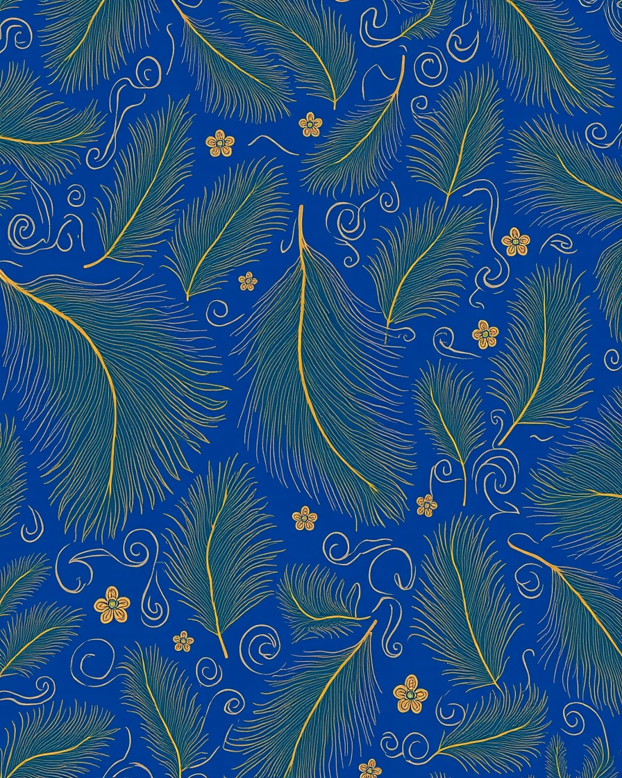 Royal Blue Feather Flower Pattern Rug