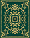 Emerald Green Golden Floral Mandala Design Rug