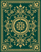 Emerald Green Golden Floral Mandala Design Rug