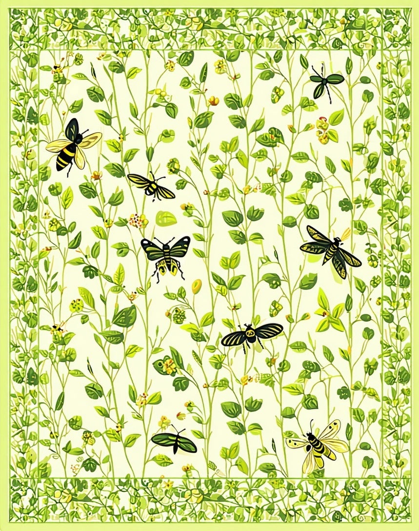 Whimsical Floral Insect Meadow Design Rug